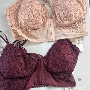 Aerie bLace Bralette Set in Beige and Burgundy